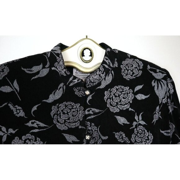 WOMEN'S BLACK FLORAL PRINT EVENING BLOUSE - R&M RICHARDS BY KAREN KWONG - SIZE M - Picture 3 of 6
